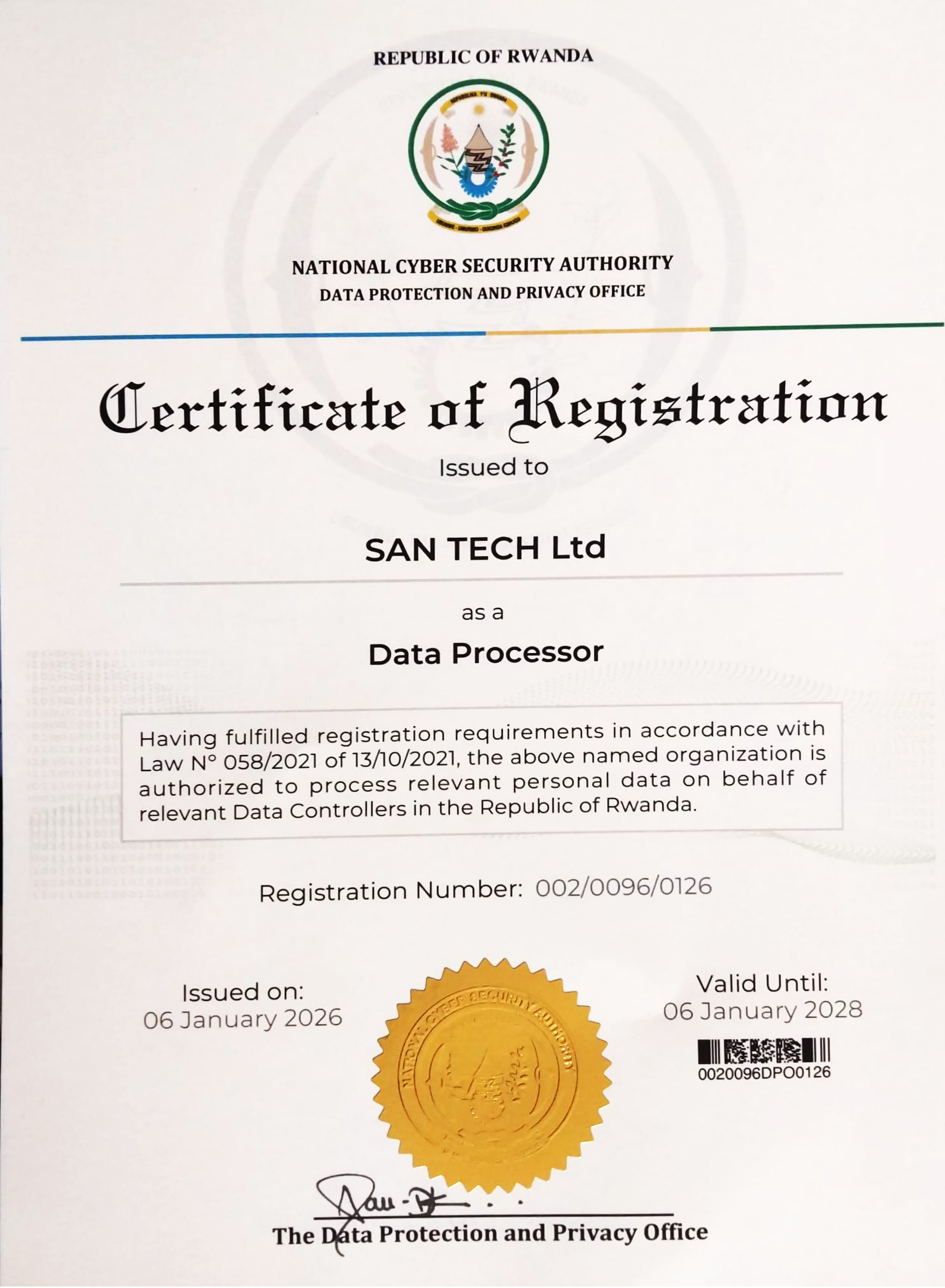 Data Processor Certificate